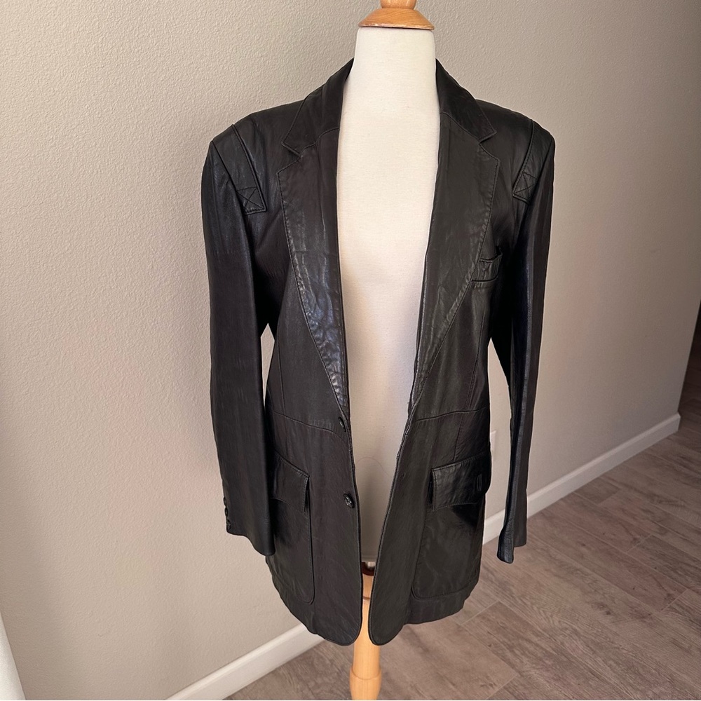 Classic Black Super Soft Leather Blazer Jacket